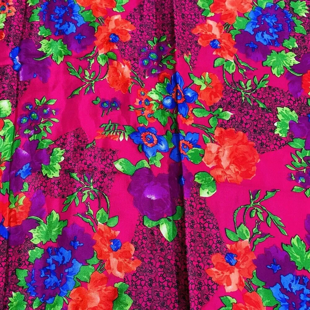 Vintage Liz Claiborne Designer Silk Scarf Lace Print Floral Design Gem Tones